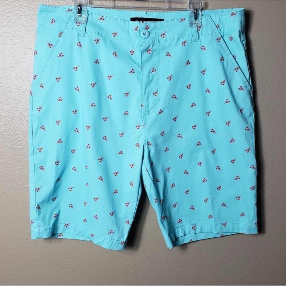 CARBON BRAND BLUE Turquoise BERMUDA SHORTS RED LOBSTERS Crayfish ALL OVER